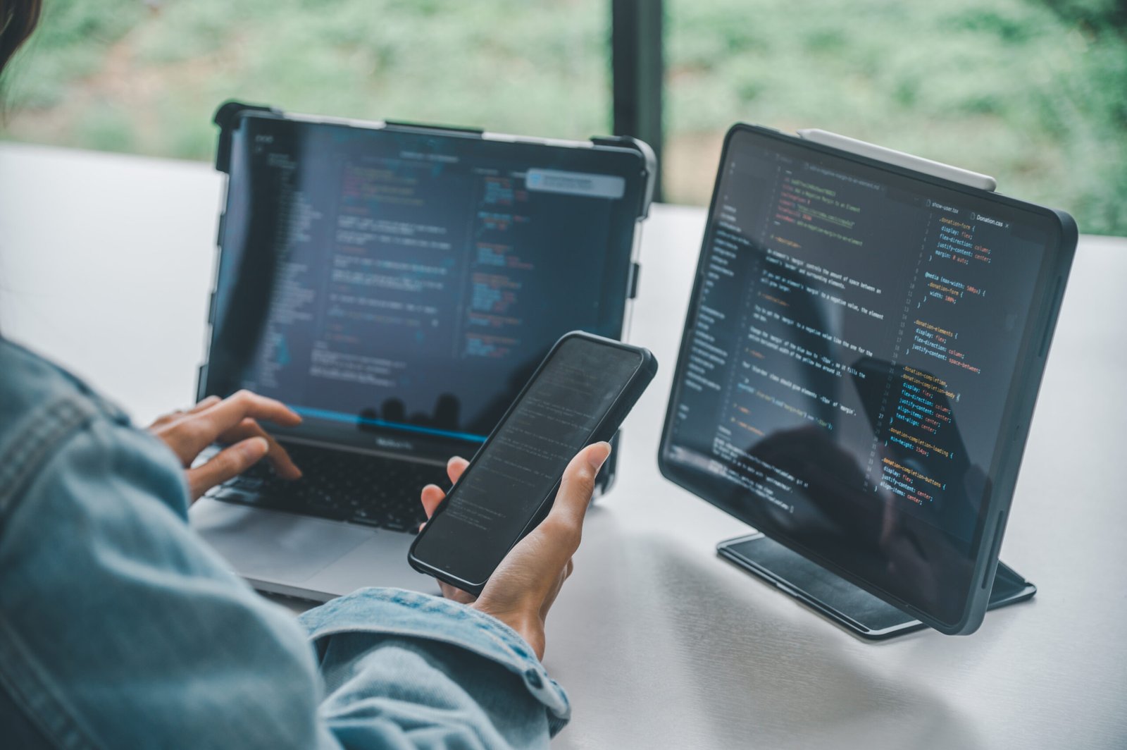 Female programmer working on coding, software development and web design.Concept technology development.