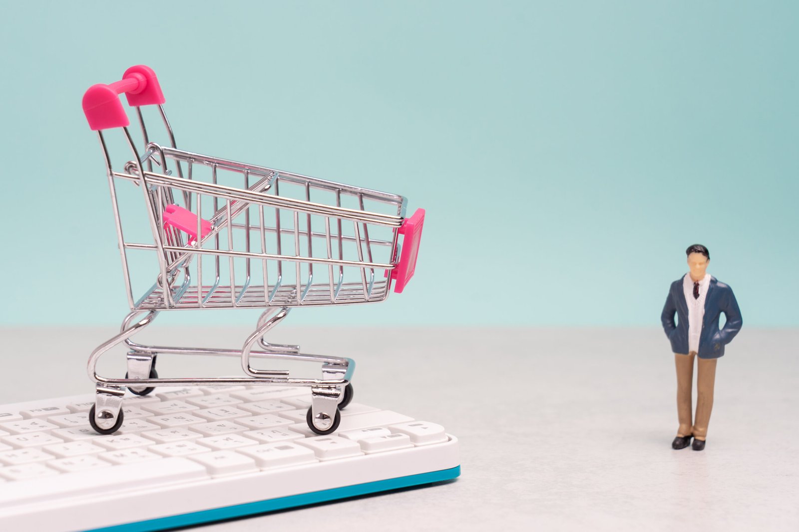 Collection of shopping cart full of shopping time.Top view or flat lay composition cart on color background.online shopping concept.